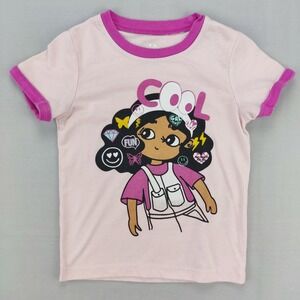 Unbranded T-Shirt Girls 3Y Pink Cool Graphic Ringer Short Sleeve Tee